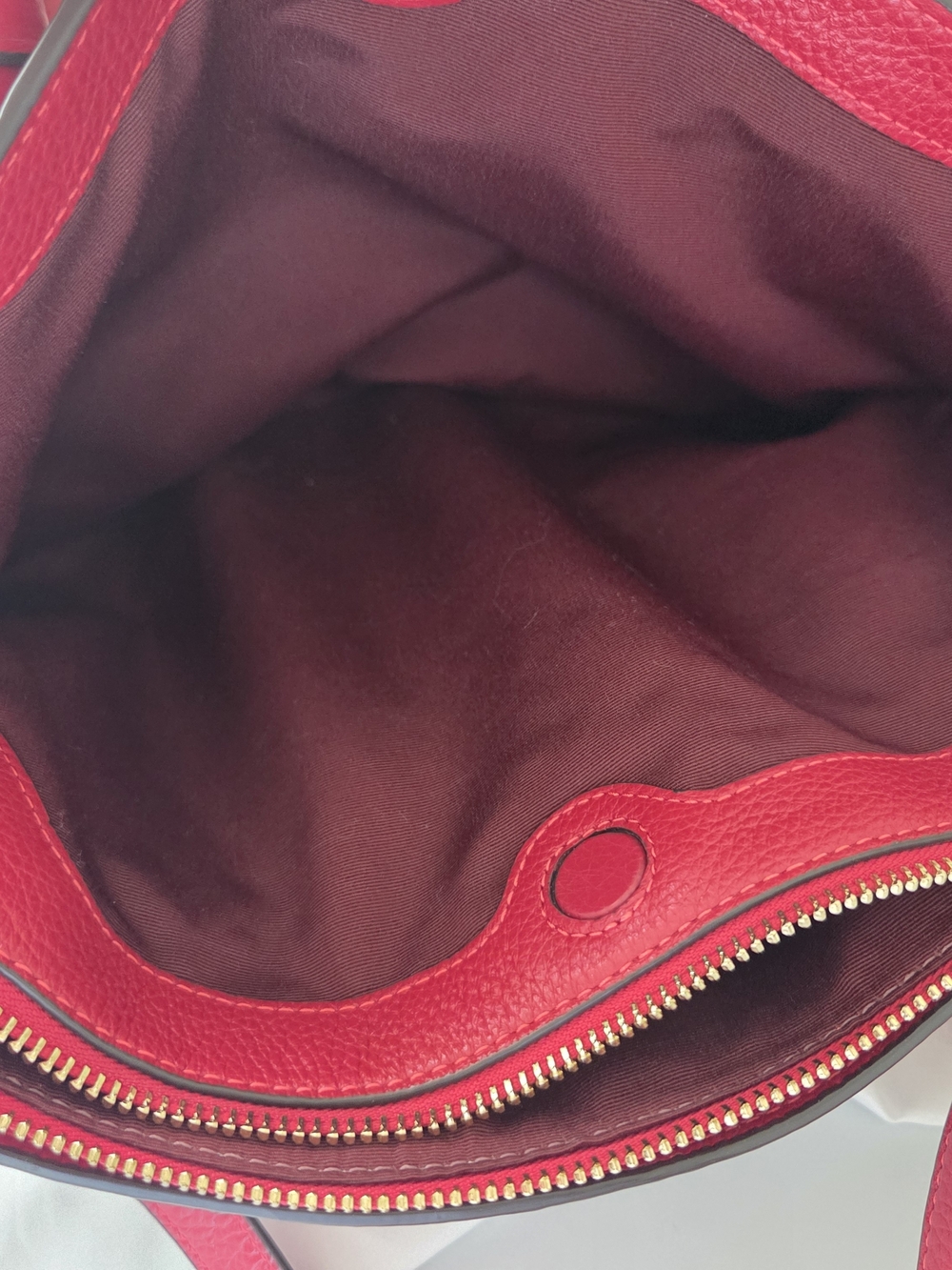 COACH Remi Red Leather Shoulder Bag - Classic Pebbled Tote - Picture 6 of 8